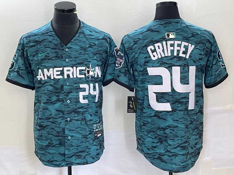 Mens Seattle Mariners #24 Ken Griffey Number Teal 2023 All Star Cool Base Stitched Jersey2->seattle mariners->MLB Jersey